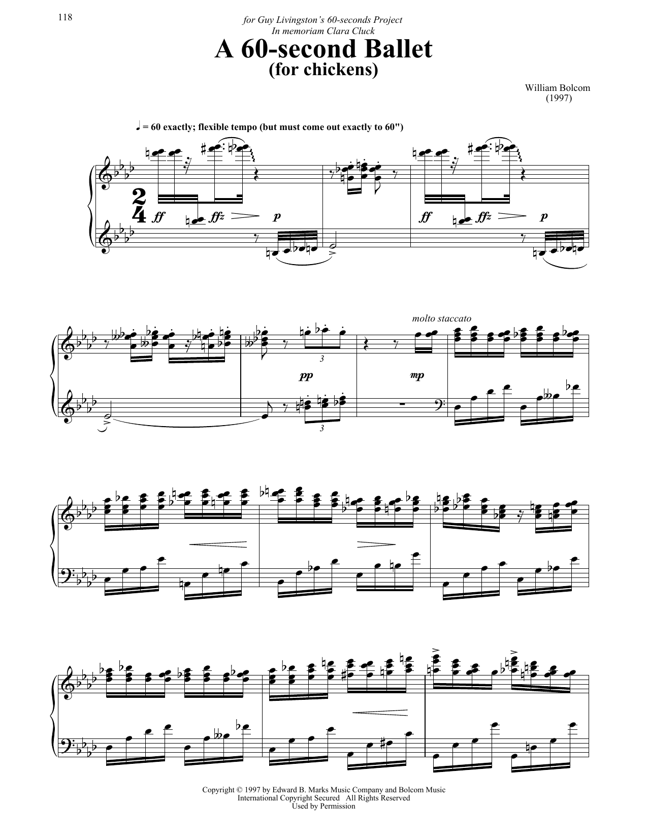 William Bolcom A 60-Second Ballet (For Chickens) Sheet Music Notes & Chords for Piano - Download or Print PDF