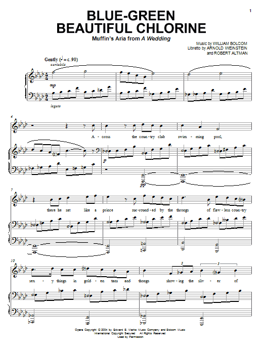 William Bolcom Blue-Green Beautiful Chlorine Sheet Music Notes & Chords for Piano & Vocal - Download or Print PDF