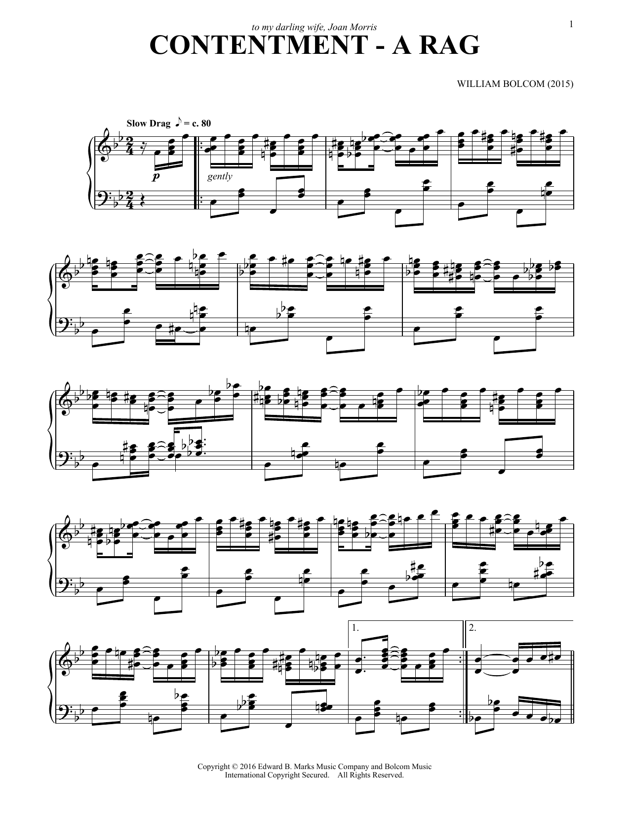 William Bolcom Contentment - A Rag Sheet Music Notes & Chords for Piano - Download or Print PDF