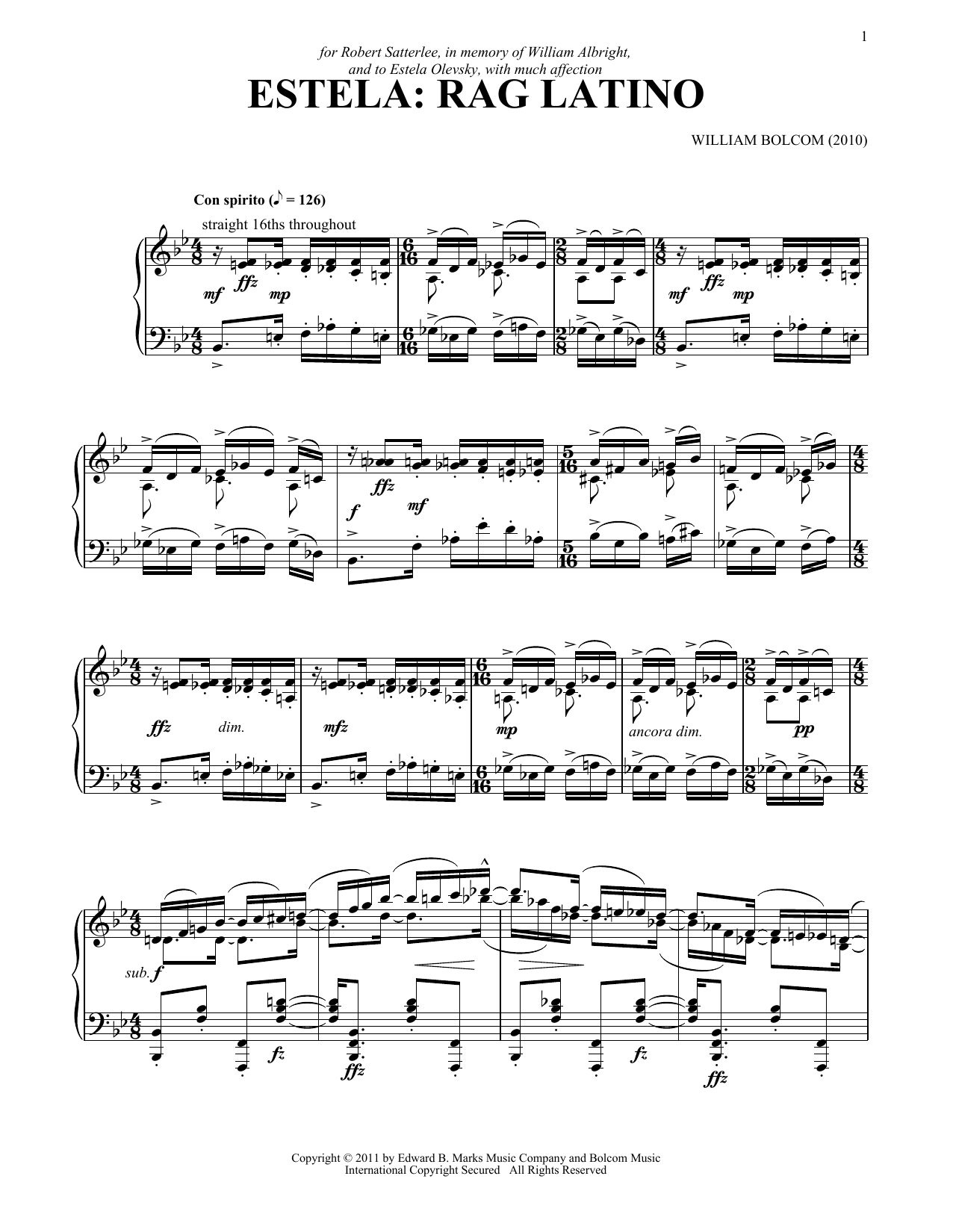 William Bolcom Estela: Rag Latino Sheet Music Notes & Chords for Piano - Download or Print PDF