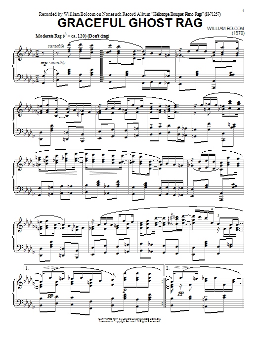 William Bolcom Graceful Ghost Rag Sheet Music Notes & Chords for Piano - Download or Print PDF