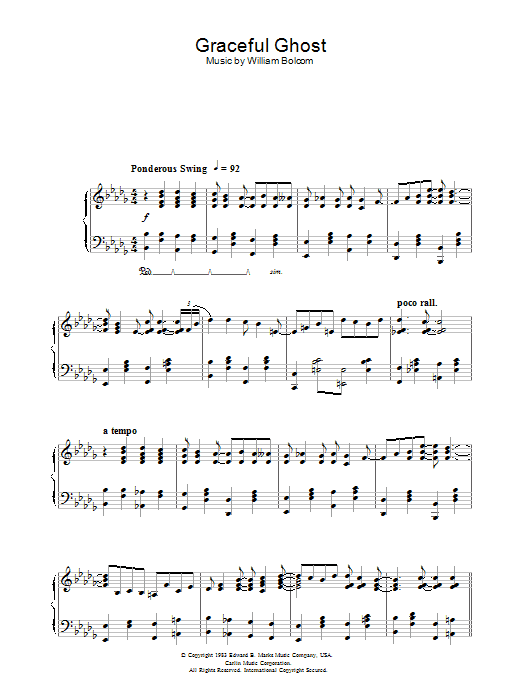 William Bolcom Graceful Ghost Sheet Music Notes & Chords for Piano Solo - Download or Print PDF