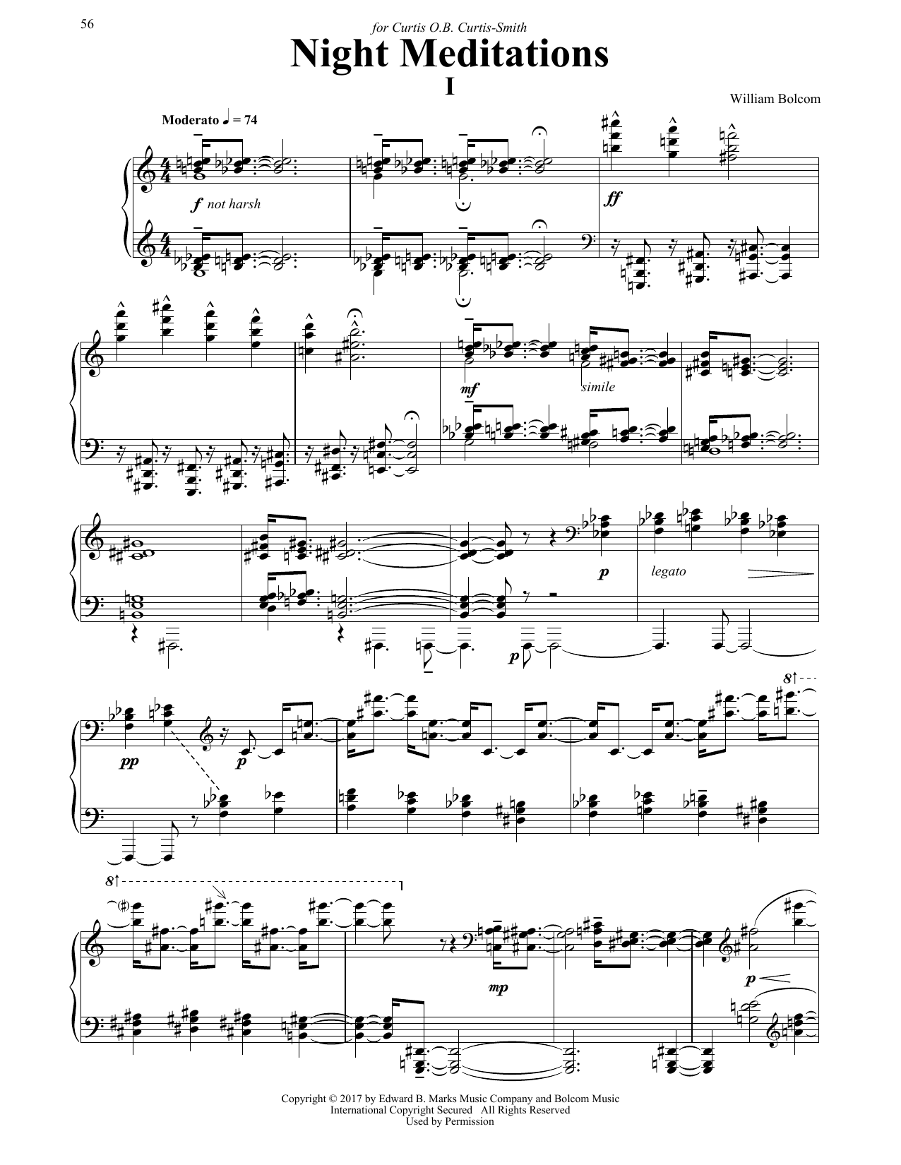 William Bolcom Night Meditations Sheet Music Notes & Chords for Piano - Download or Print PDF
