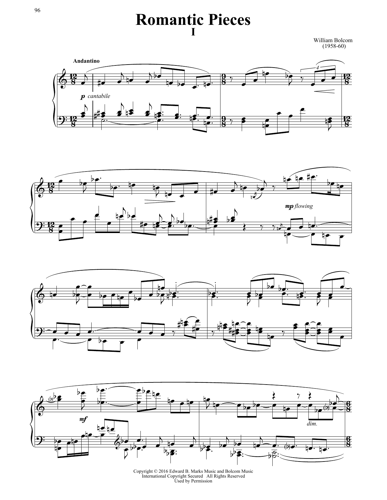 William Bolcom Romantic Pieces Sheet Music Notes & Chords for Piano - Download or Print PDF