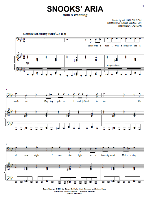 William Bolcom Snooks' Aria Sheet Music Notes & Chords for Piano & Vocal - Download or Print PDF