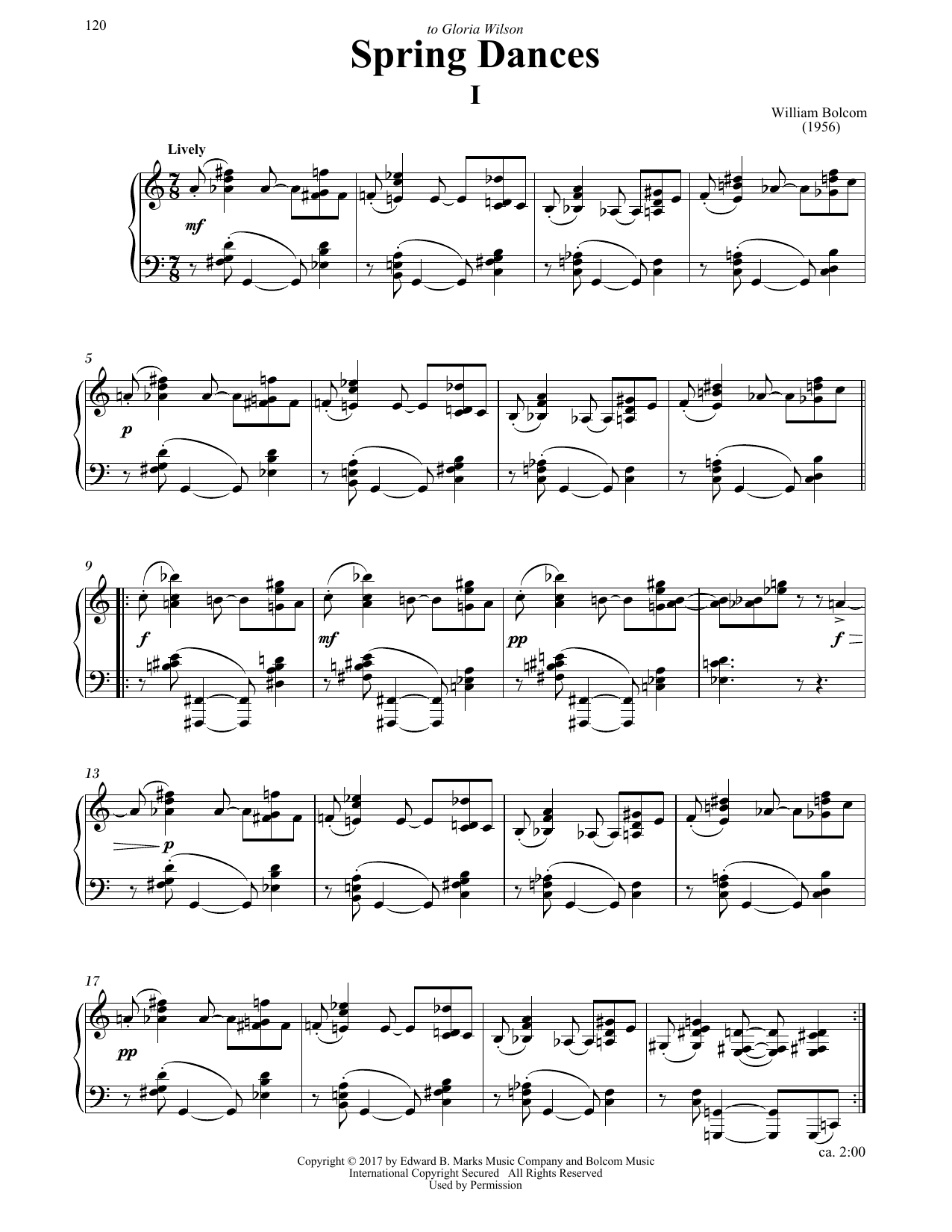 William Bolcom Spring Dances Sheet Music Notes & Chords for Piano - Download or Print PDF