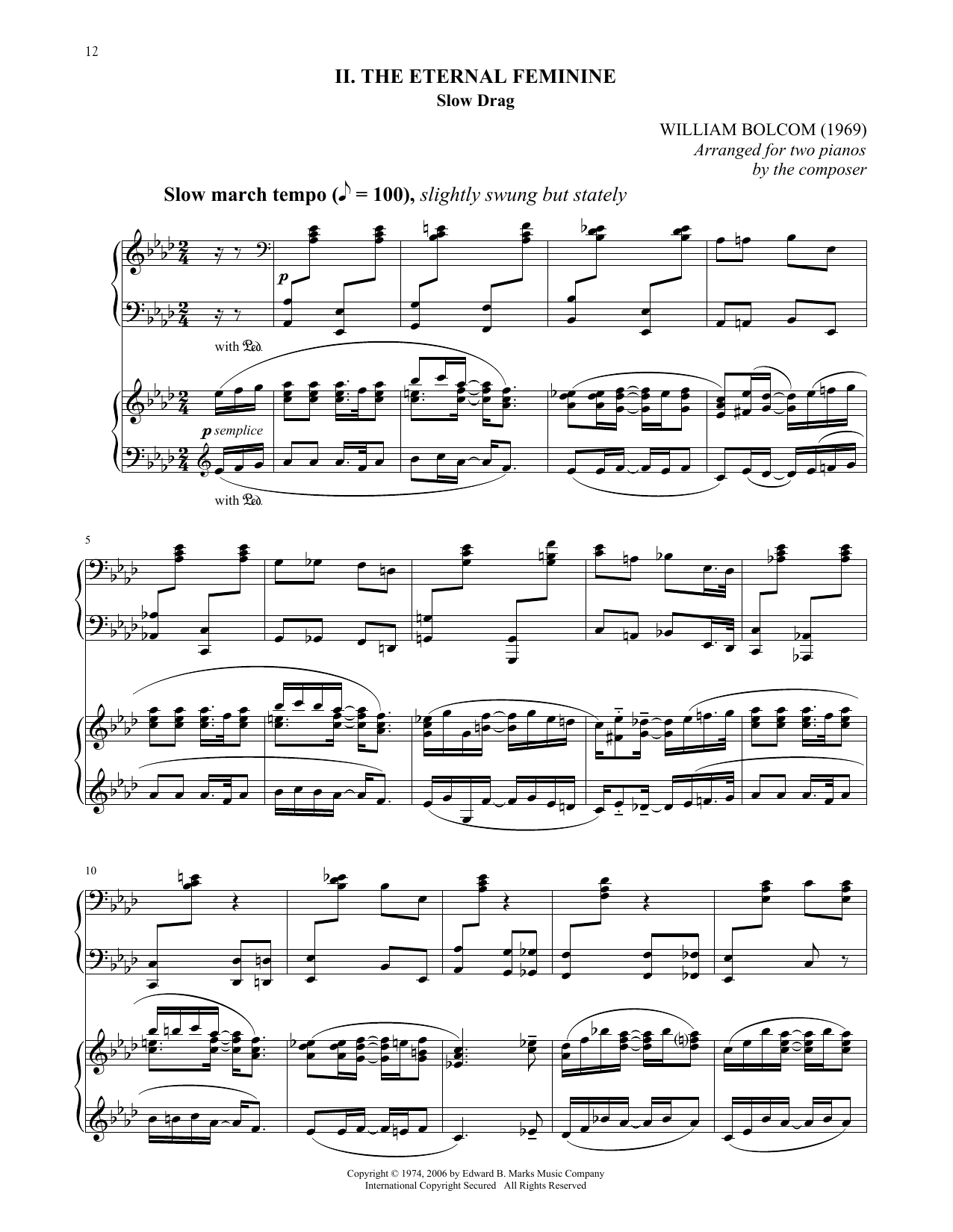 William Bolcom The Eternal Feminine Sheet Music Notes & Chords for Piano Duet - Download or Print PDF