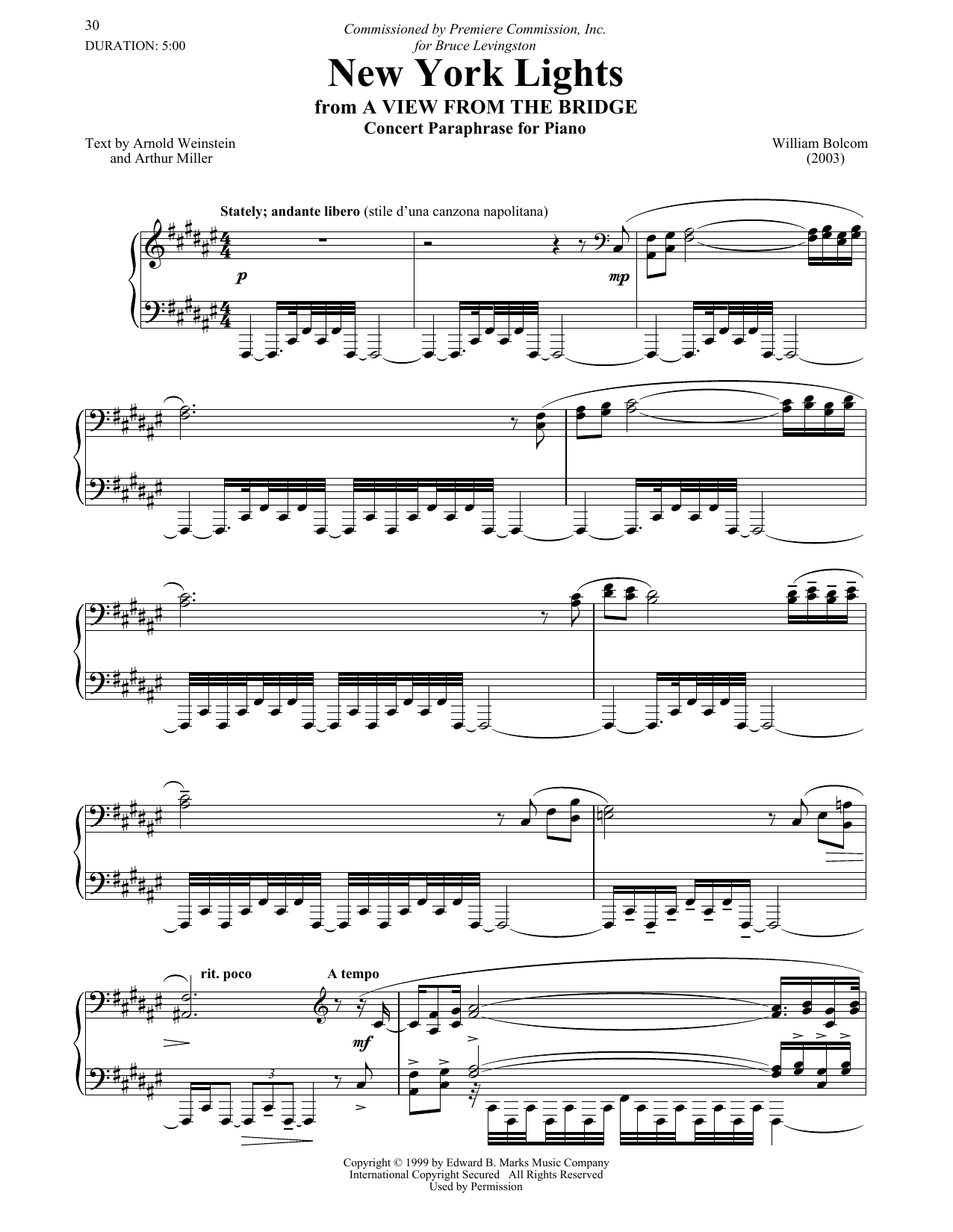William Bolcom The New York Lights Sheet Music Notes & Chords for Piano - Download or Print PDF