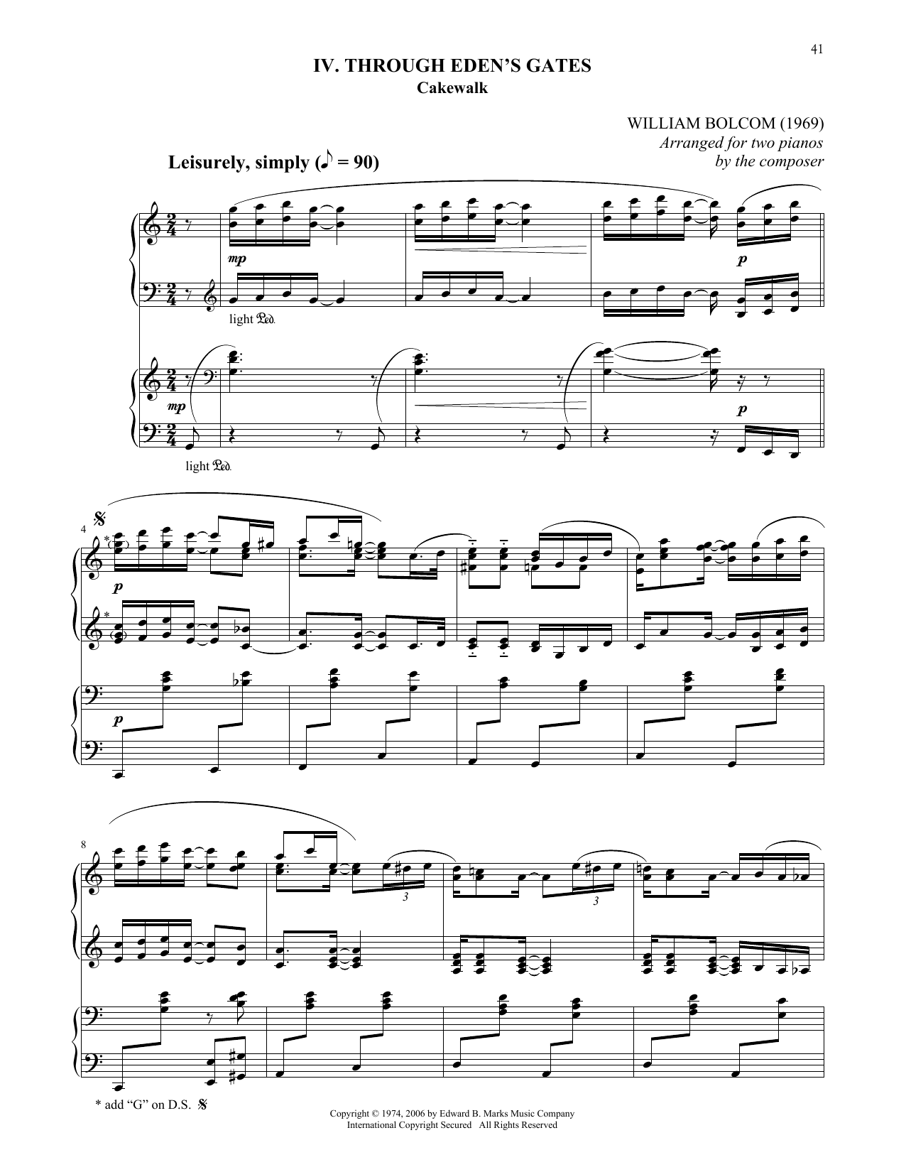 William Bolcom Through Eden's Gates Sheet Music Notes & Chords for Piano Duet - Download or Print PDF