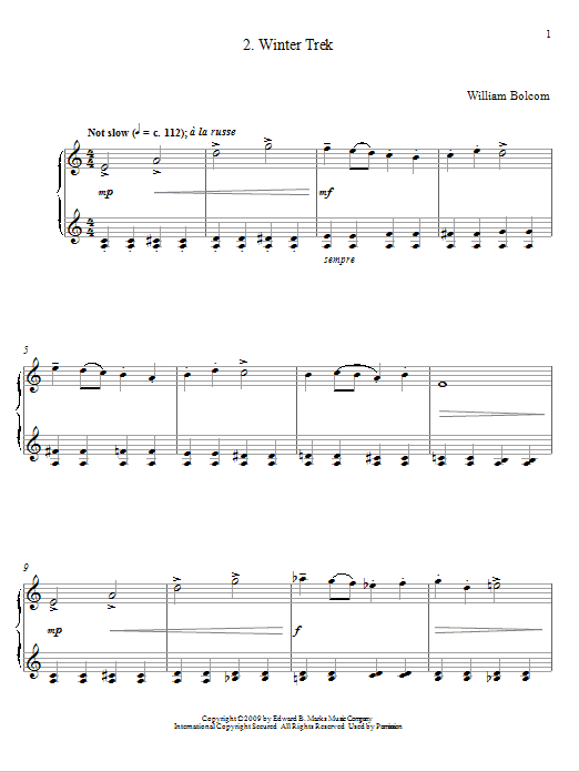 William Bolcom Winter Trek Sheet Music Notes & Chords for Piano - Download or Print PDF