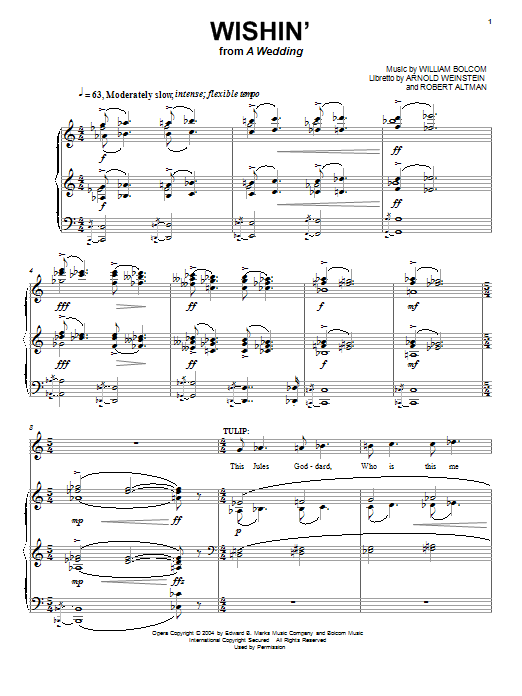 William Bolcom Wishin' Sheet Music Notes & Chords for Piano & Vocal - Download or Print PDF