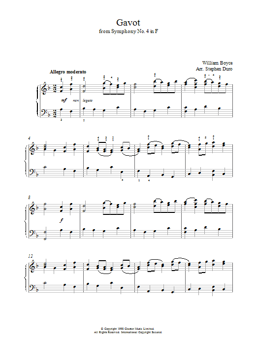 William Boyce Gavot Sheet Music Notes & Chords for Piano - Download or Print PDF