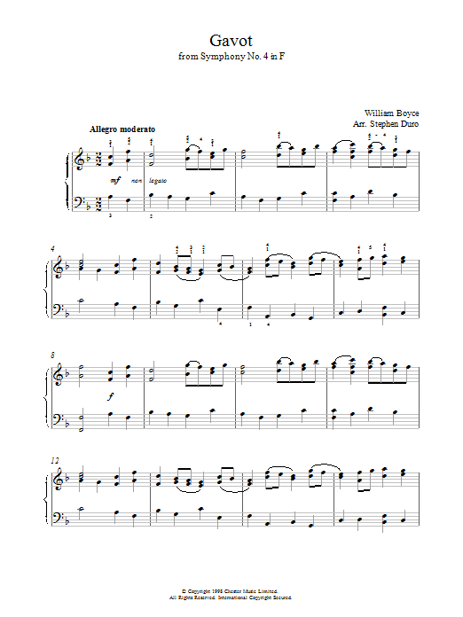 William Boyce Gavot sheet music notes and chords. Download Printable PDF.