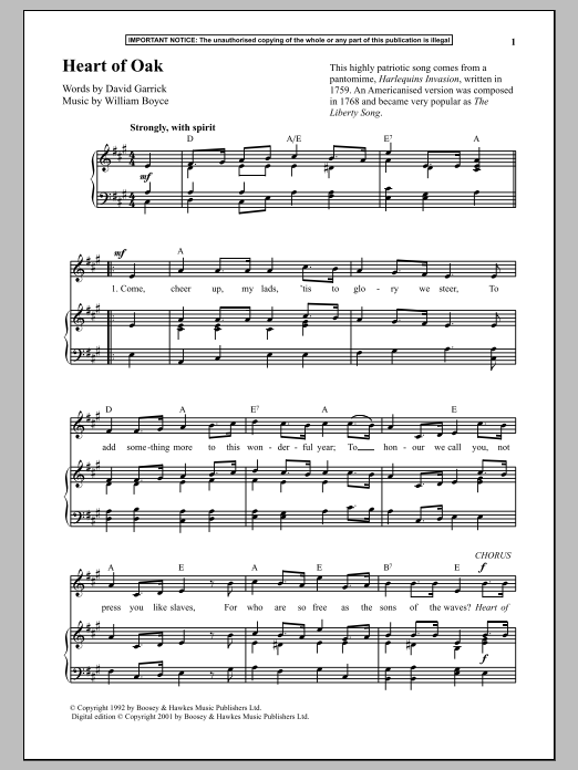 William Boyce Heart Of Oak Sheet Music Notes & Chords for Piano - Download or Print PDF