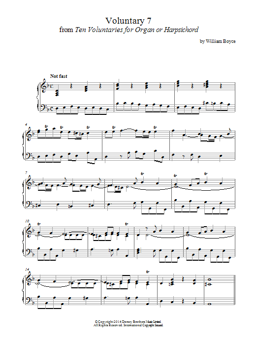 William Boyce Voluntary 7 In D Minor From 10 Voluntaries For Harpsichord Sheet Music Notes & Chords for Piano - Download or Print PDF