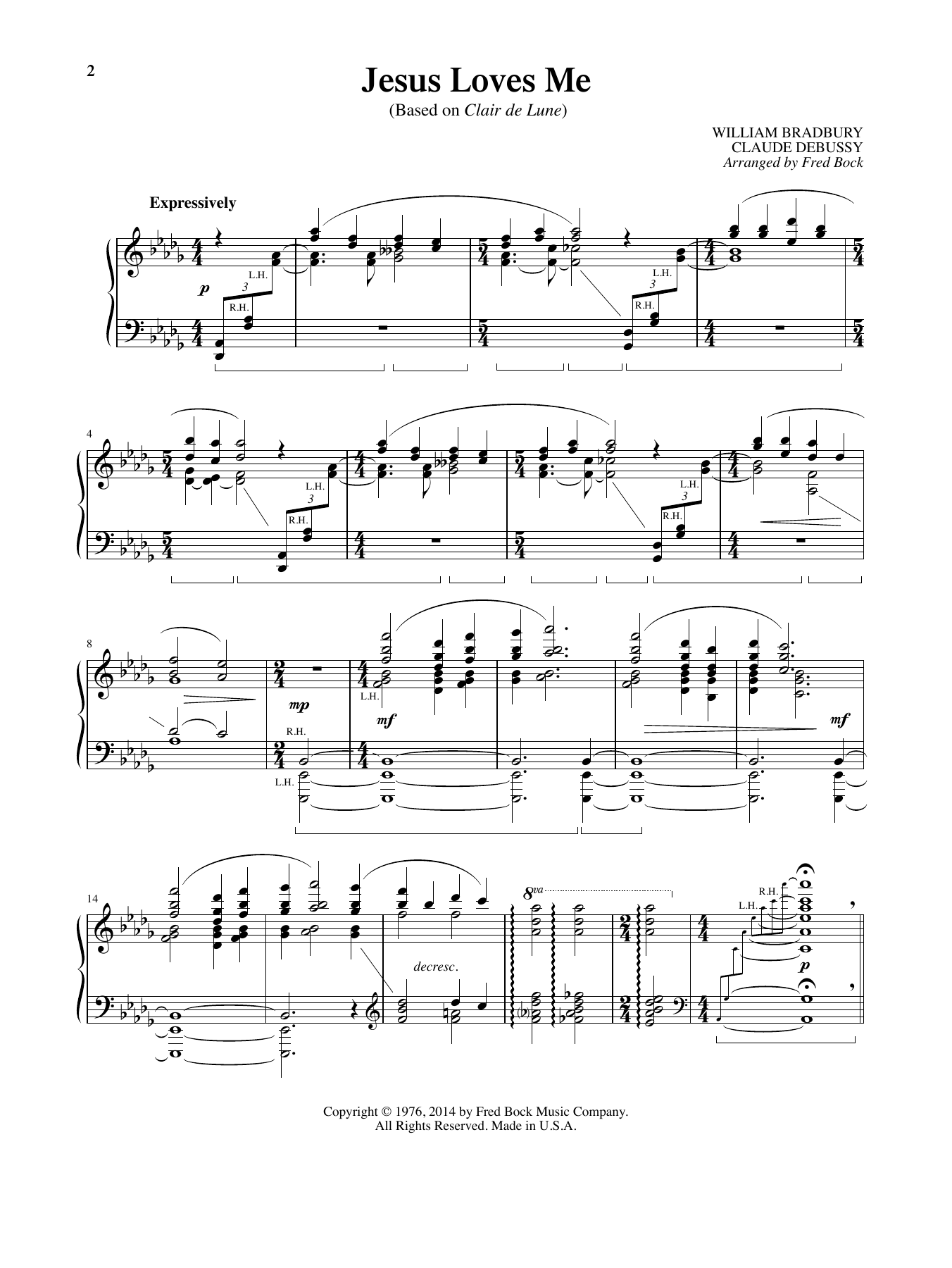 William Bradbury and Claude Debussy Jesus Loves Me (with Clair de Lune) (arr. Fred Bock) Sheet Music Notes & Chords for Piano Solo - Download or Print PDF
