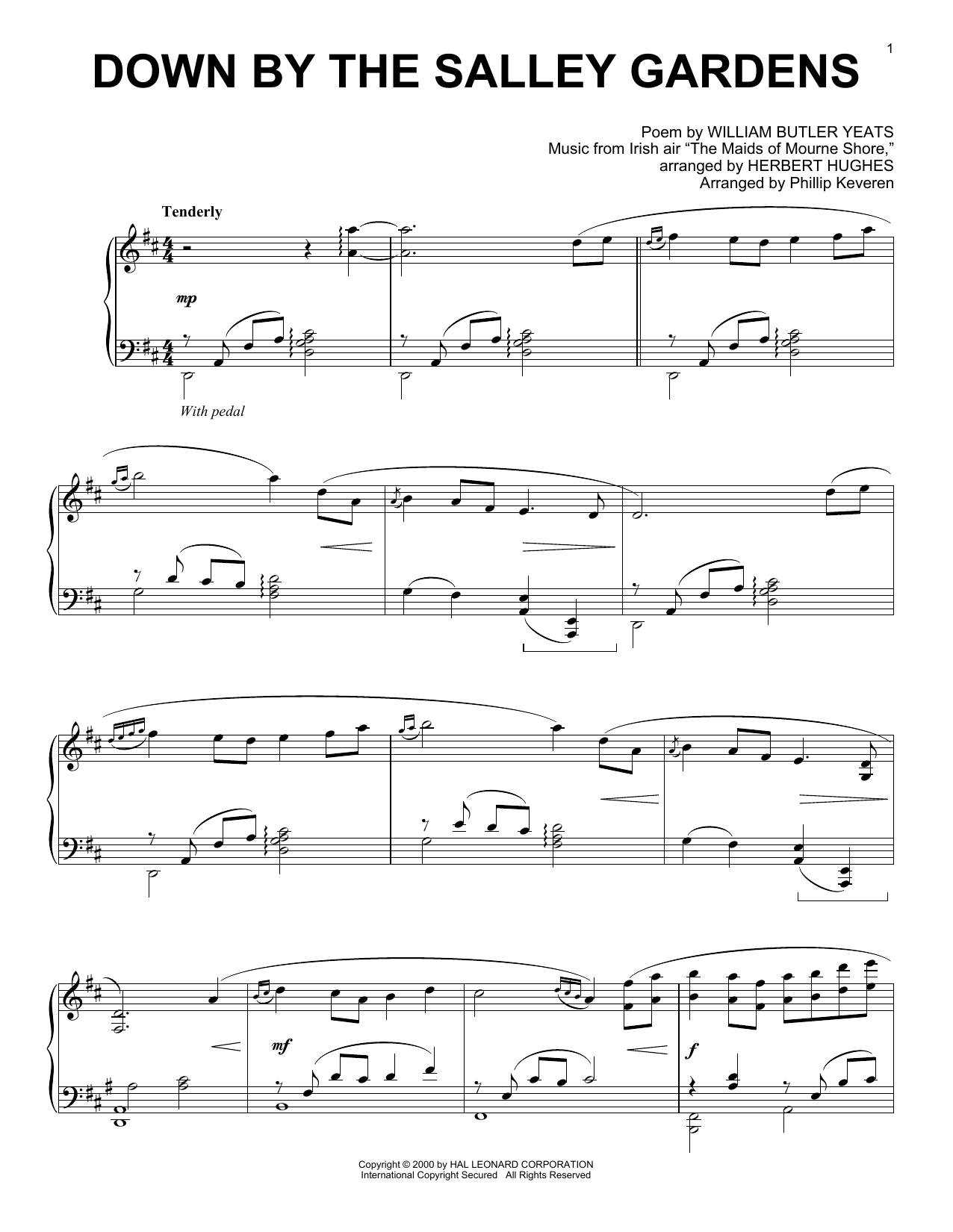 William Butler Yeats Down By The Sally Gardens (arr. Phillip Keveren) Sheet Music Notes & Chords for Piano Solo - Download or Print PDF