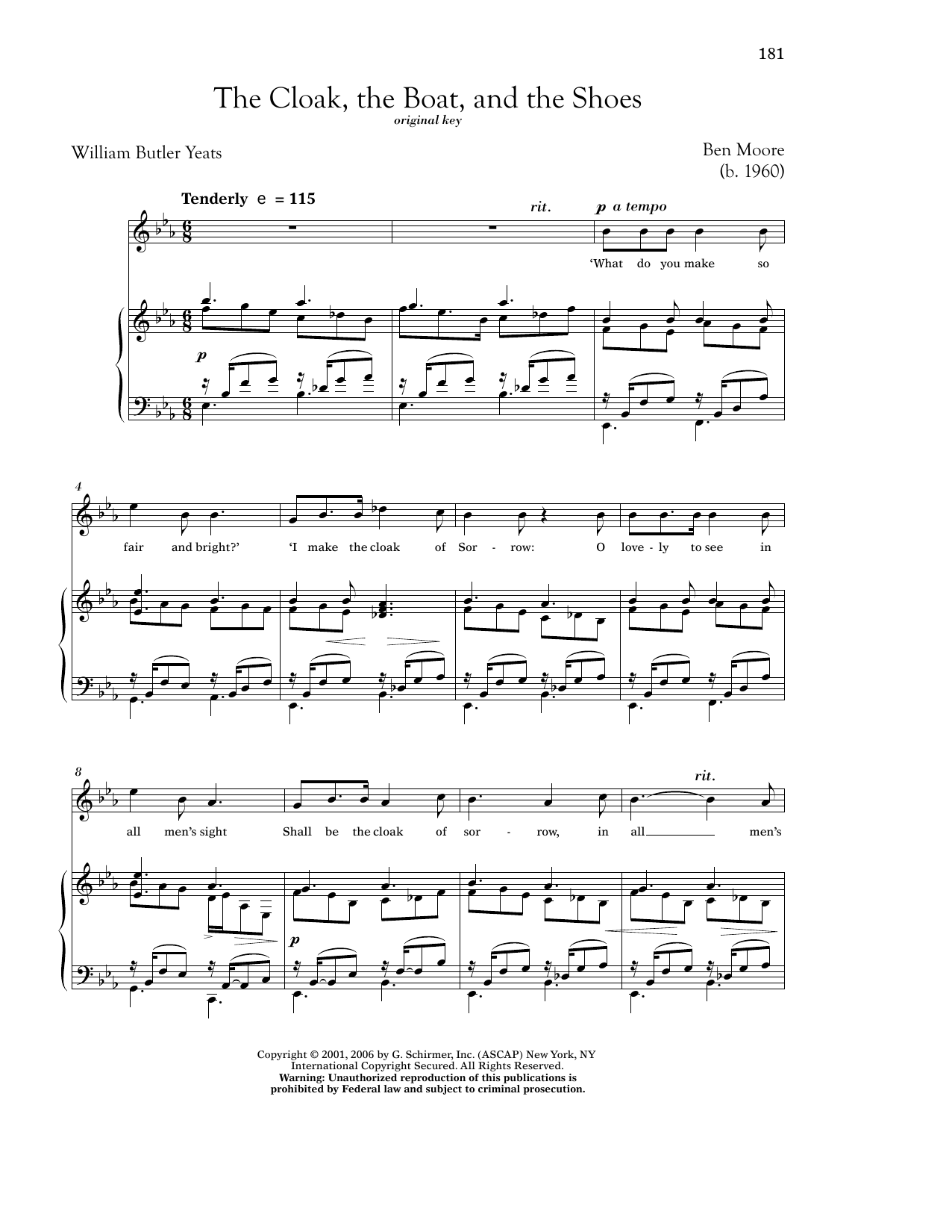 William Butler Yeats The Cloak, The Boat, And The Shoes Sheet Music Notes & Chords for Piano & Vocal - Download or Print PDF