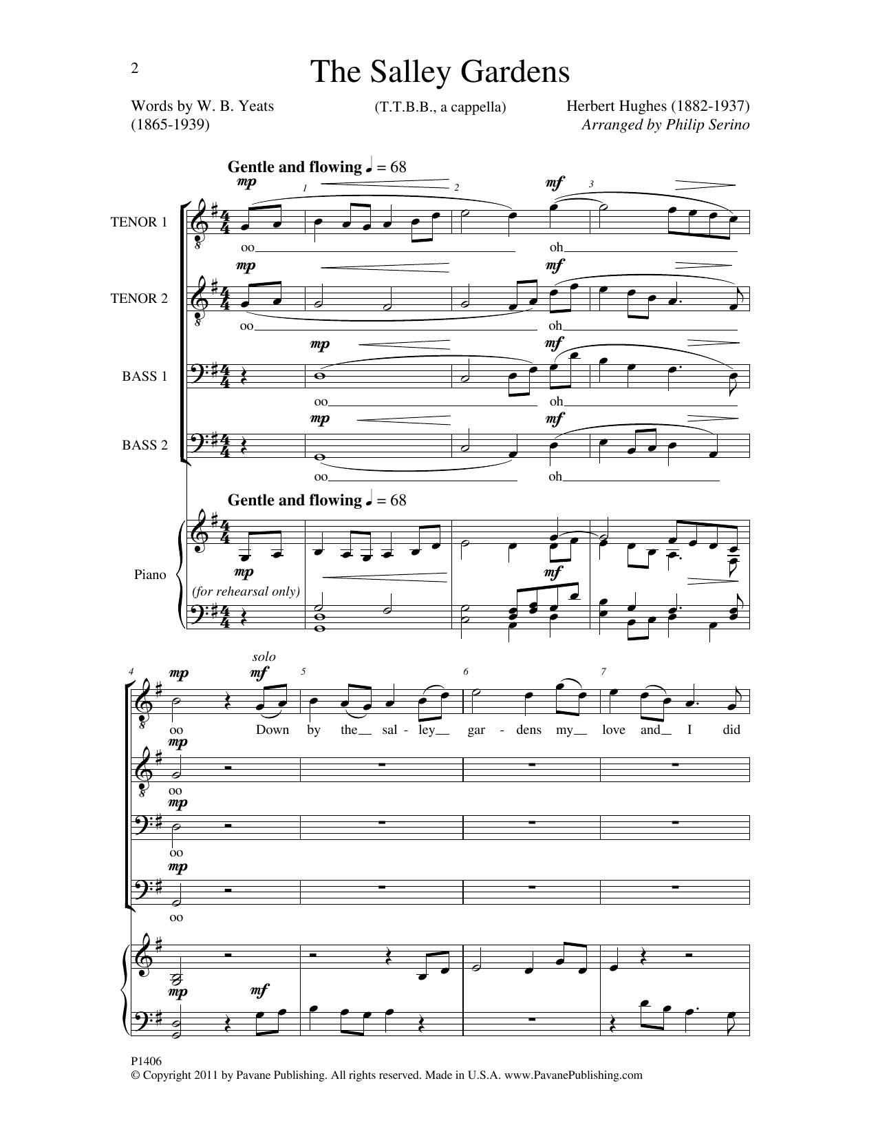 William Butler Yeats The Salley Gardens Sheet Music Notes & Chords for Choral - Download or Print PDF