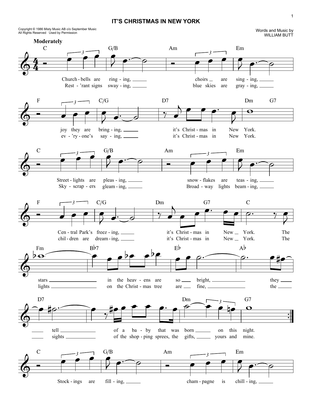 William Butt It's Christmas In New York Sheet Music Notes & Chords for Easy Piano - Download or Print PDF