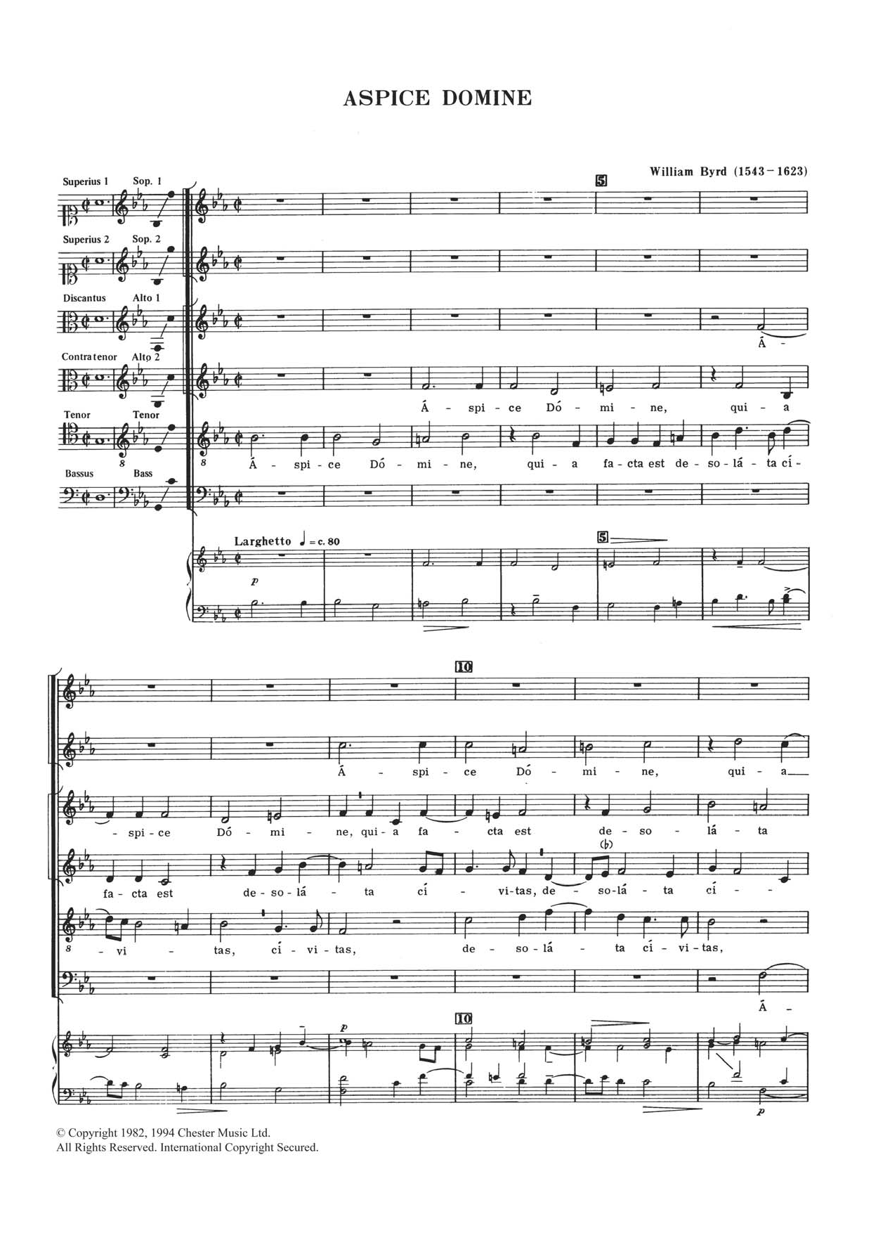 William Byrd Aspice Domine Sheet Music Notes & Chords for Choral SAATB - Download or Print PDF