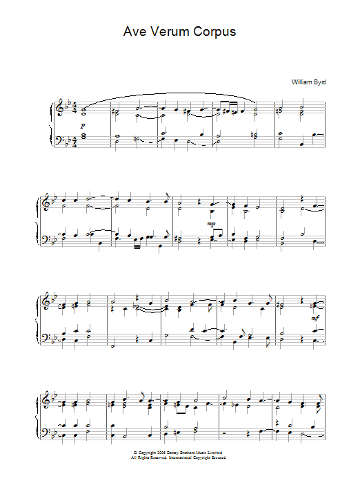 William Byrd Ave Verum Corpus Sheet Music Notes & Chords for Piano - Download or Print PDF