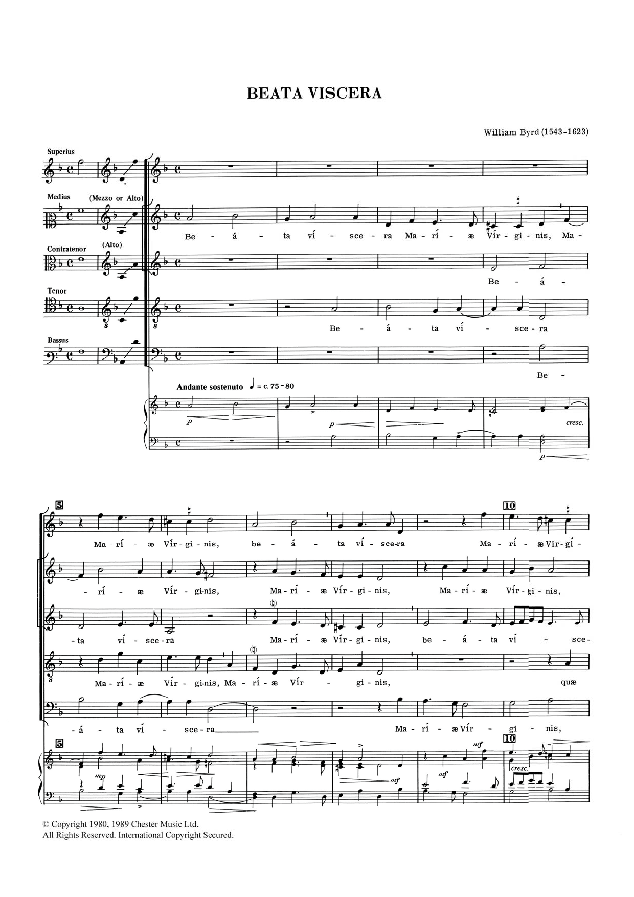 William Byrd Beata Viscera Sheet Music Notes & Chords for Choral SAATB - Download or Print PDF