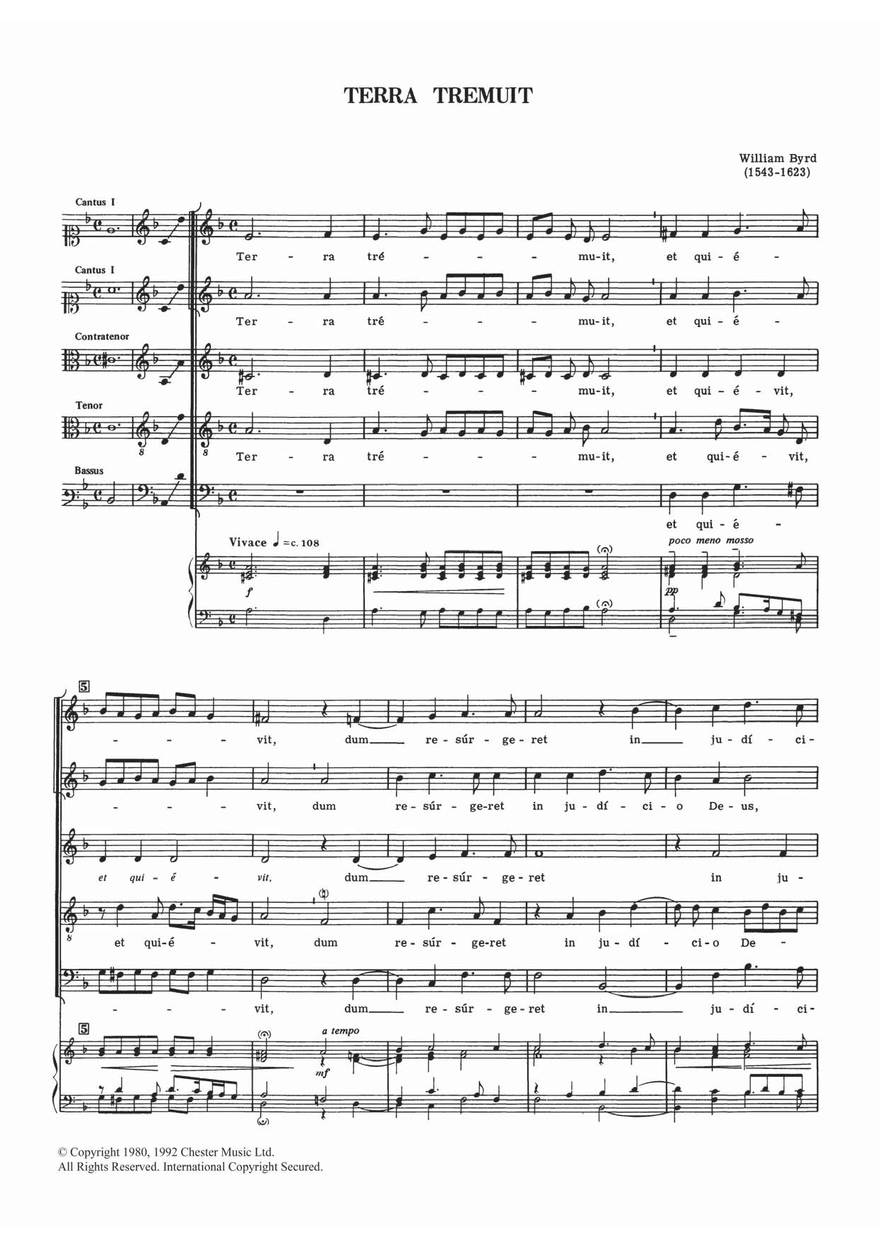 William Byrd Terra Tremuit Sheet Music Notes & Chords for Choral SSATB - Download or Print PDF
