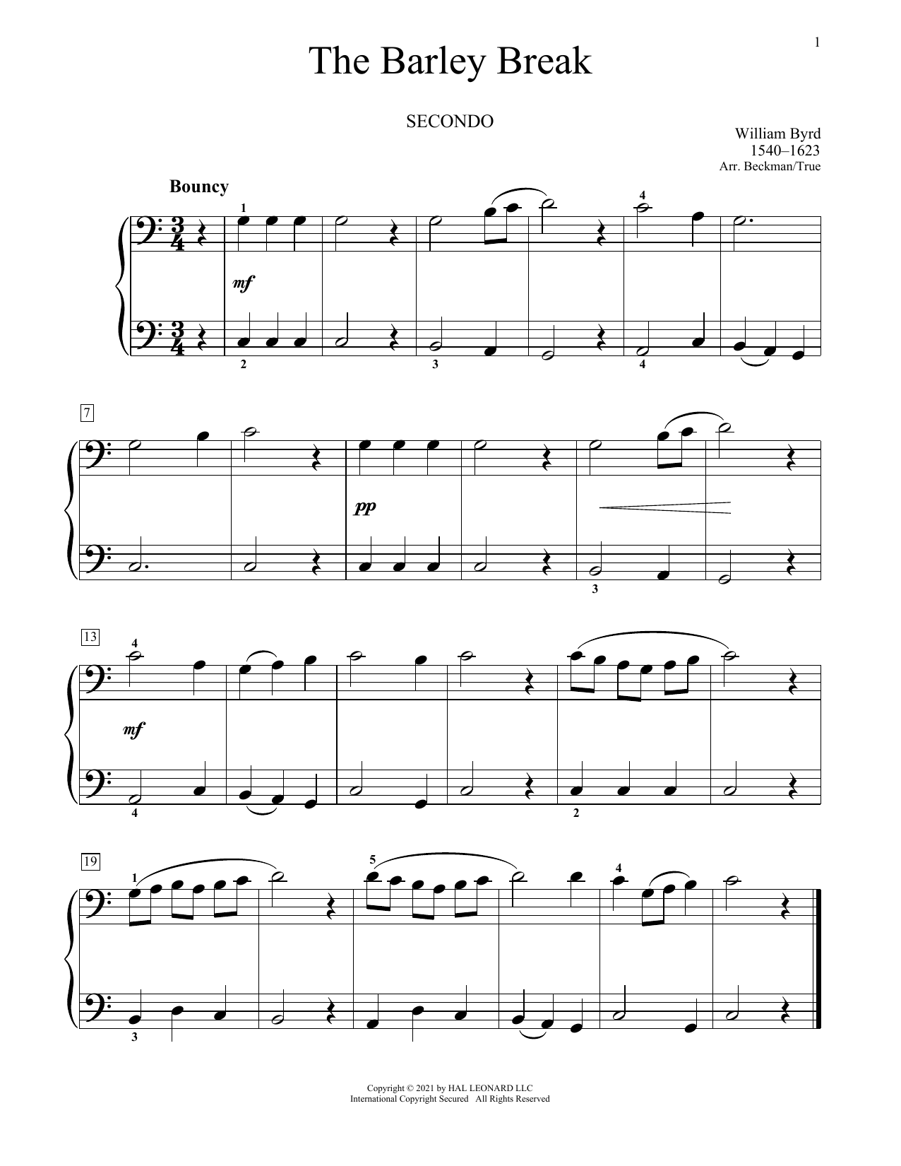 William Byrd The Barley Break Sheet Music Notes & Chords for Piano Duet - Download or Print PDF