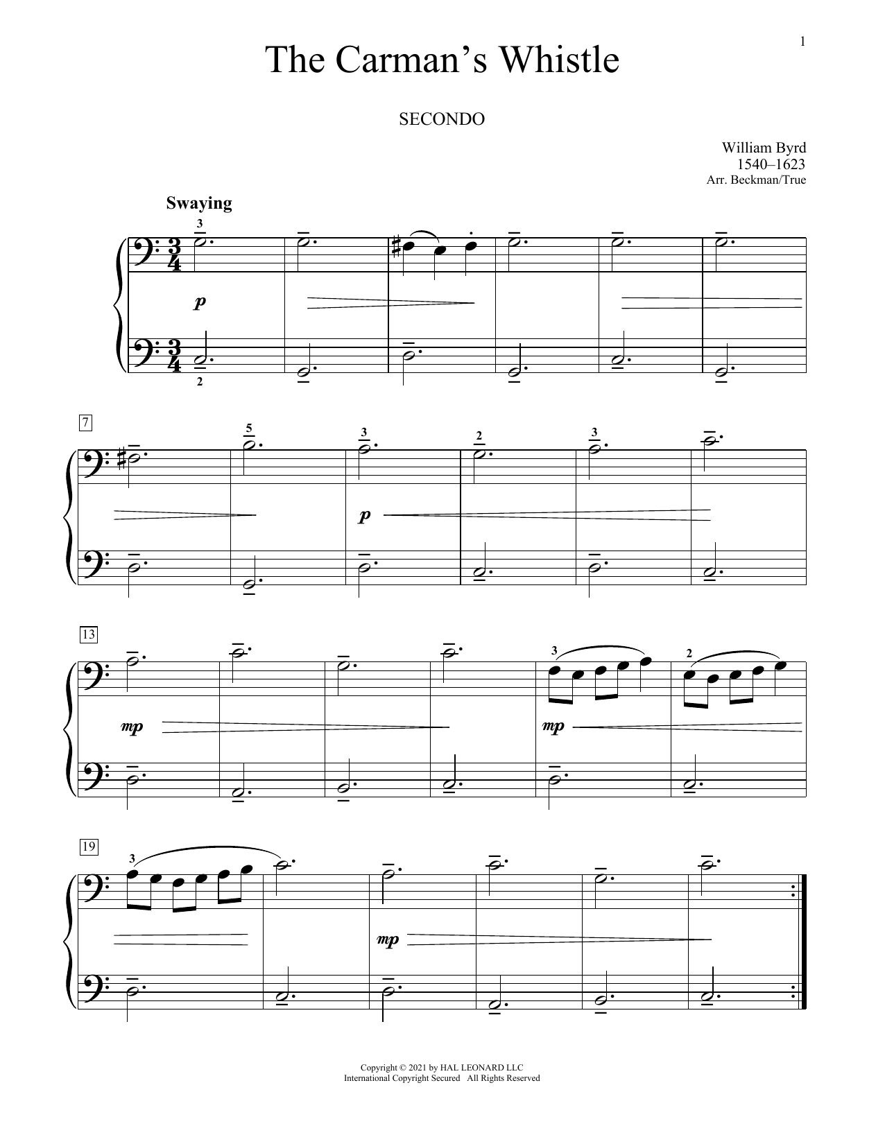 William Byrd The Carman's Whistle Sheet Music Notes & Chords for Piano Duet - Download or Print PDF