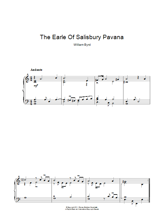 William Byrd The Earle Of Salisbury Pavana Sheet Music Notes & Chords for Piano - Download or Print PDF