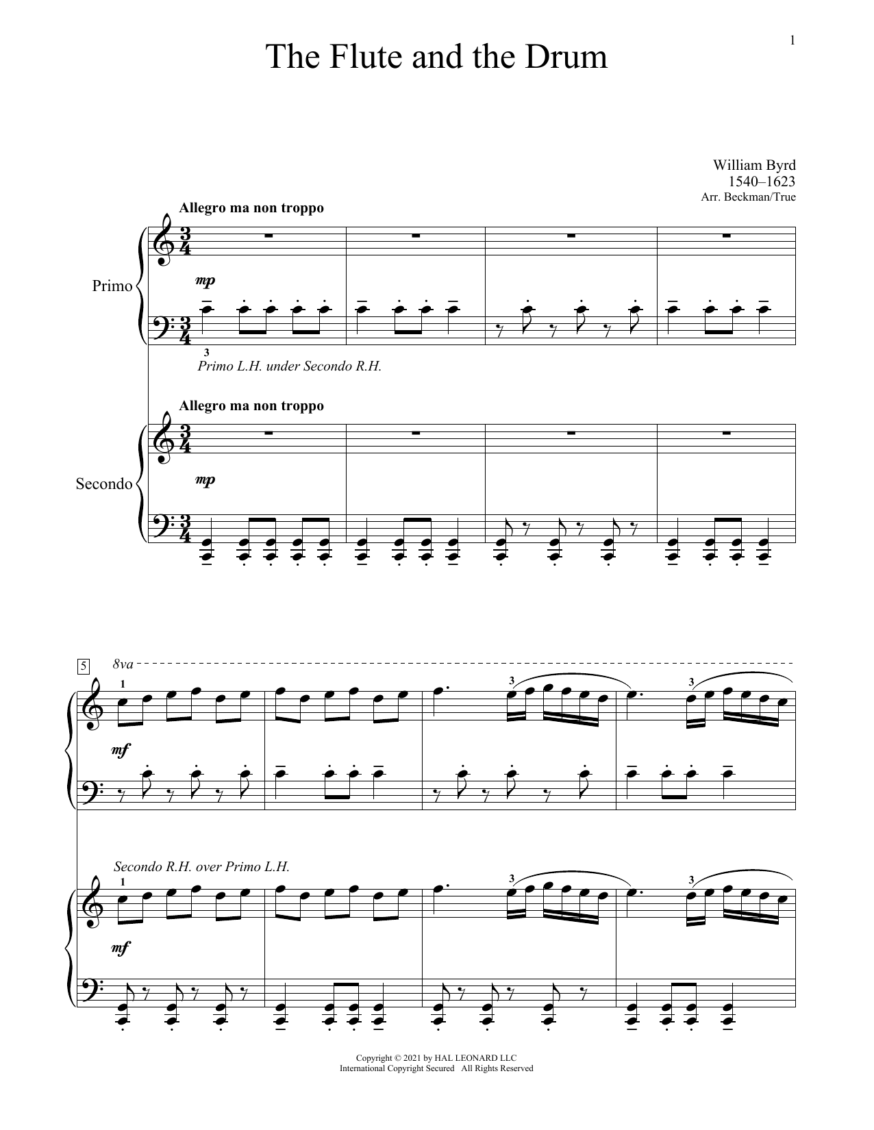 William Byrd The Flute And The Drum (From The Battle) Sheet Music Notes & Chords for Piano Duet - Download or Print PDF
