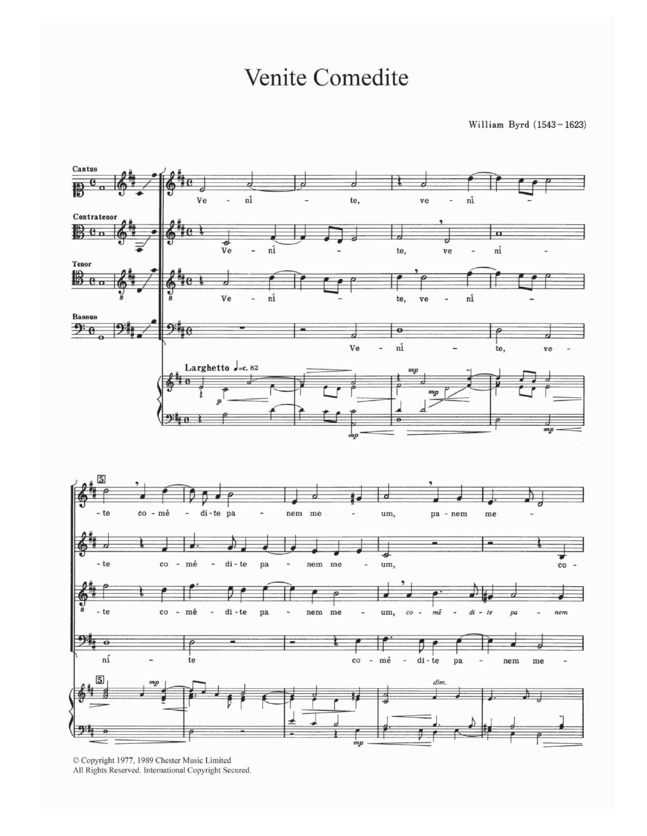 William Byrd Venite Comedite Sheet Music Notes & Chords for SATB - Download or Print PDF
