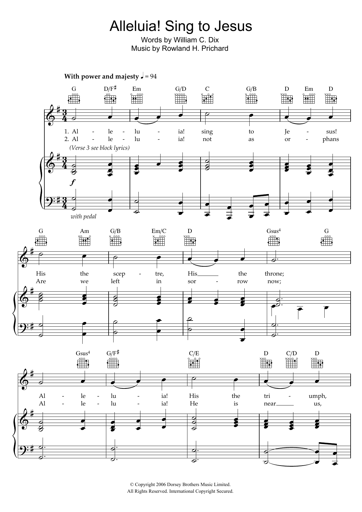 William C. Dix Alleluya, Sing To Jesus Sheet Music Notes & Chords for Piano, Vocal & Guitar (Right-Hand Melody) - Download or Print PDF