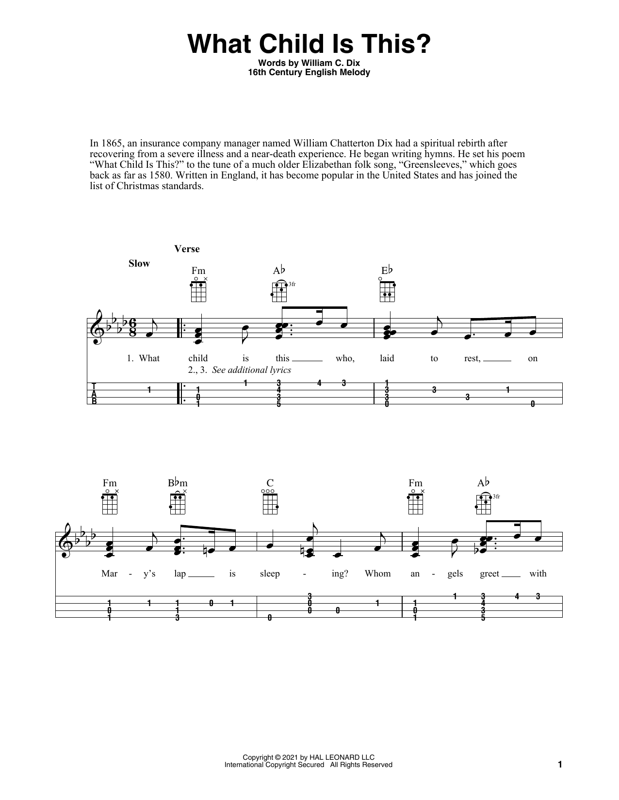 William C. Dix What Child Is This? (arr. Fred Sokolow) Sheet Music Notes & Chords for Ukulele - Download or Print PDF
