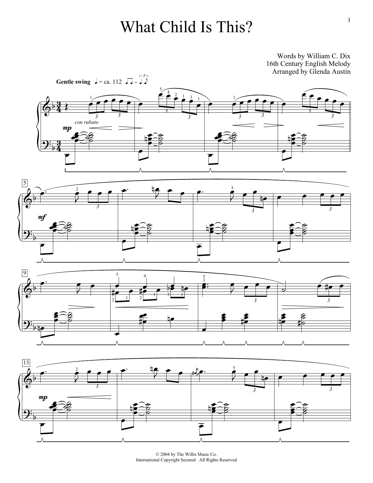 William C. Dix What Child Is This? (arr. Glenda Austin) Sheet Music Notes & Chords for Piano Solo - Download or Print PDF