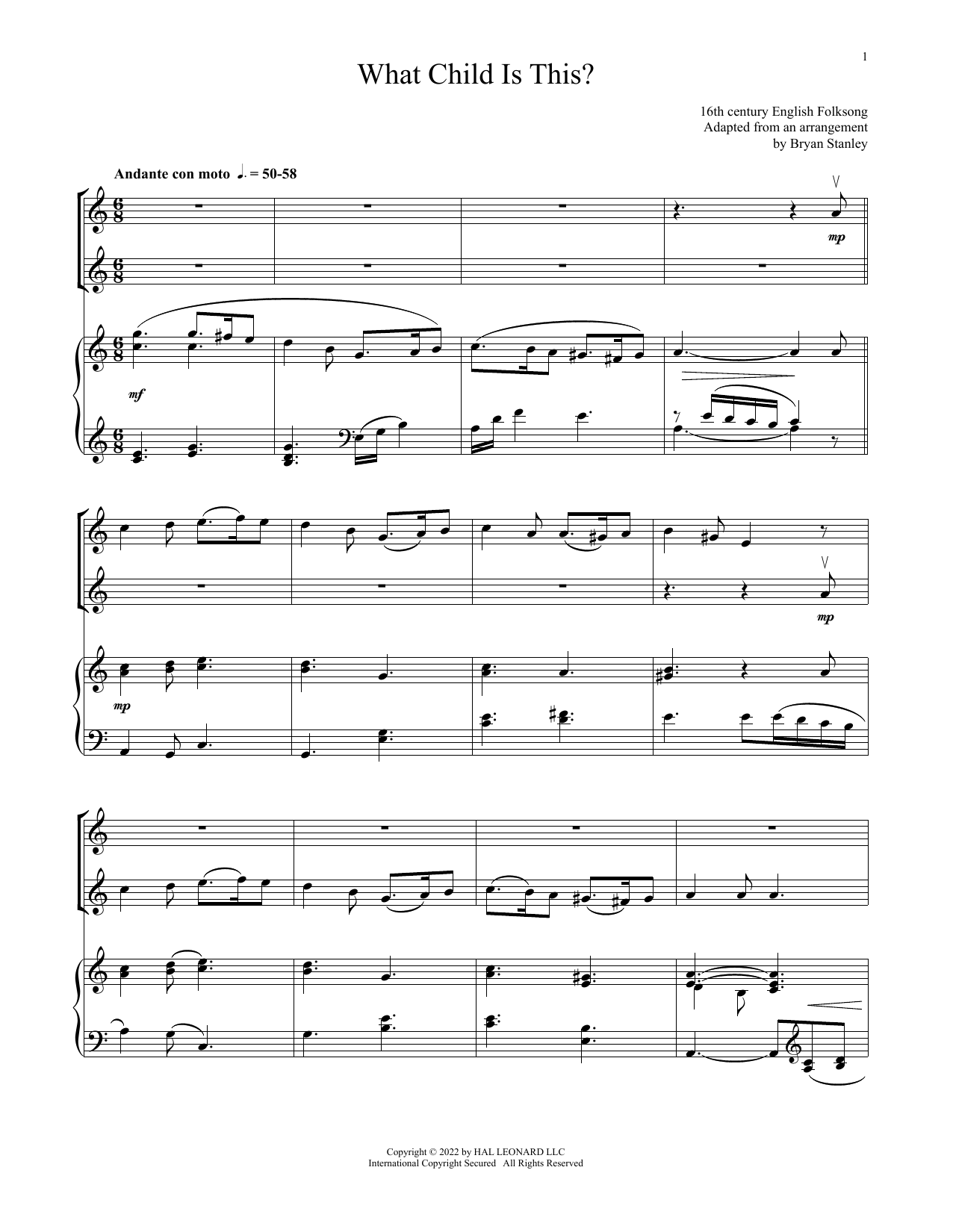 William C. Dix What Child Is This? (for Violin Duet and Piano) Sheet Music Notes & Chords for Violin and Piano - Download or Print PDF
