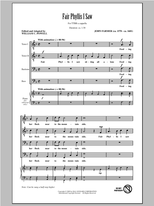 John Farmer Fair Phyllis I Saw (arr. William C. Powell) Sheet Music Notes & Chords for TTBB - Download or Print PDF
