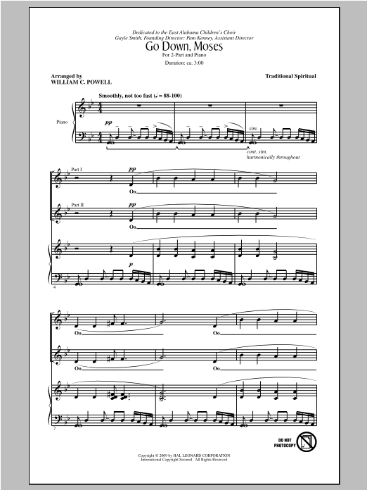 William C. Powell Go Down, Moses Sheet Music Notes & Chords for 2-Part Choir - Download or Print PDF