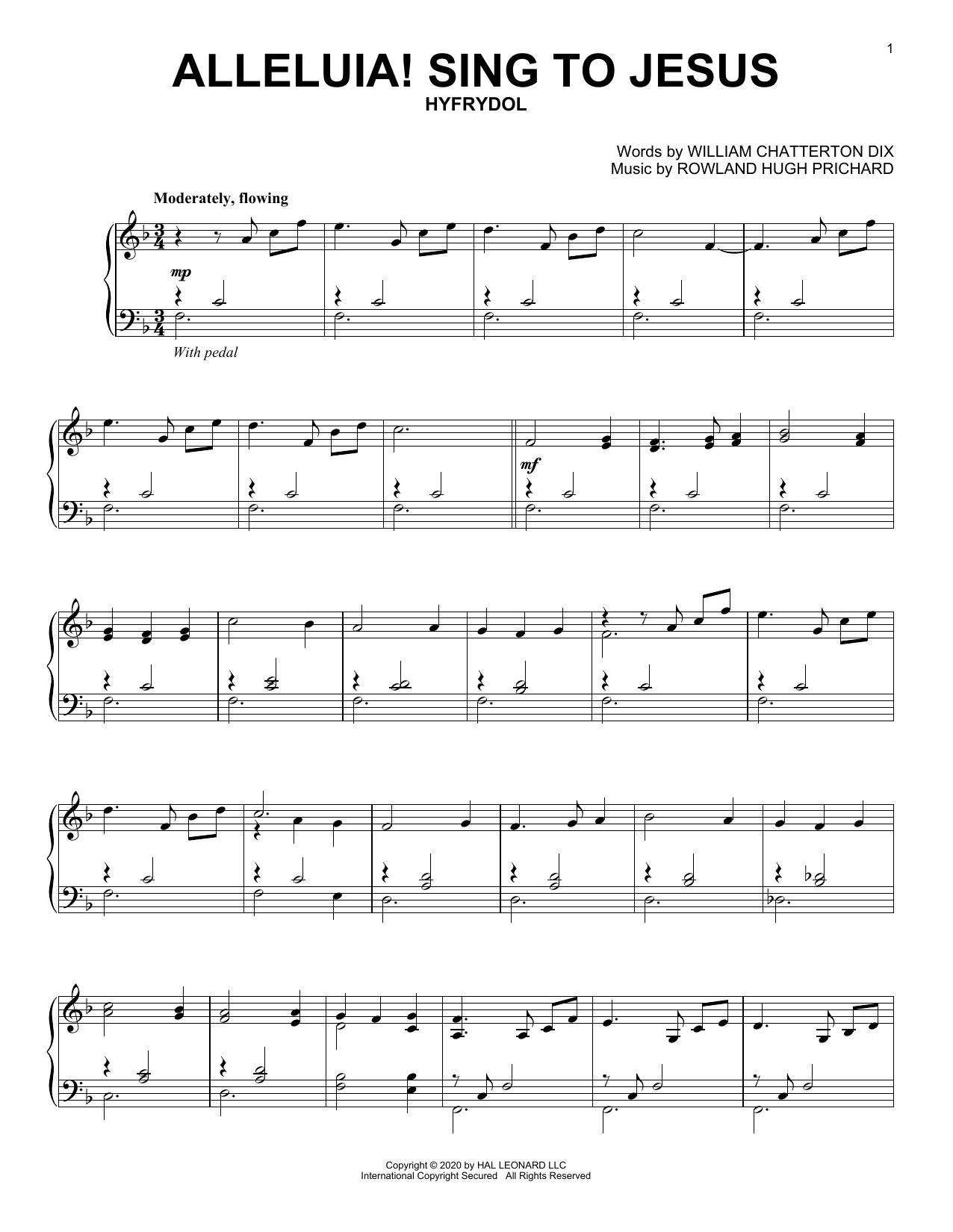 William Chatterton Dix and Rowland Hugh Prichard Alleluia! Sing To Jesus Sheet Music Notes & Chords for Piano Solo - Download or Print PDF