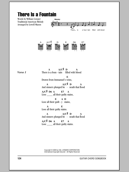 William Cowper There Is A Fountain Sheet Music Notes & Chords for Lyrics & Chords - Download or Print PDF