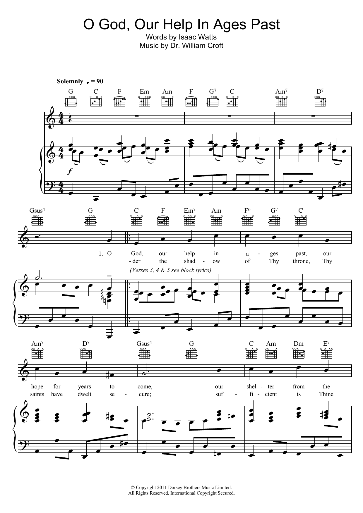 William Croft O God Our Help In Ages Past Sheet Music Notes & Chords for Piano, Vocal & Guitar (Right-Hand Melody) - Download or Print PDF
