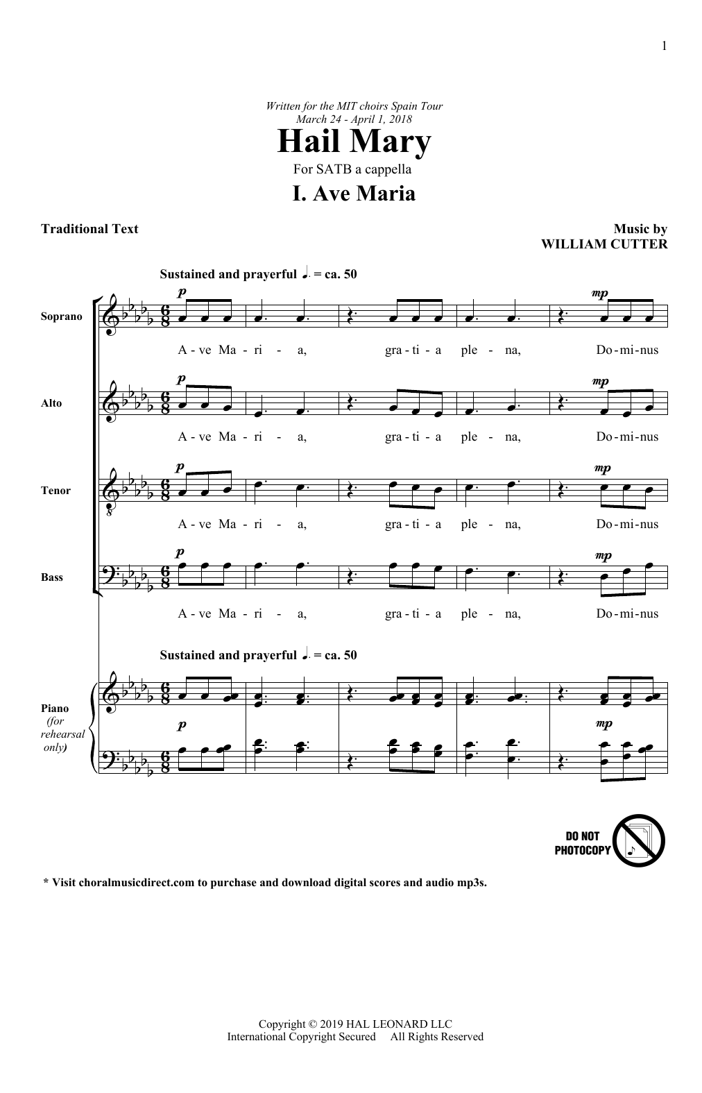 William Cutter Ave Maria Sheet Music Notes & Chords for SATB Choir - Download or Print PDF