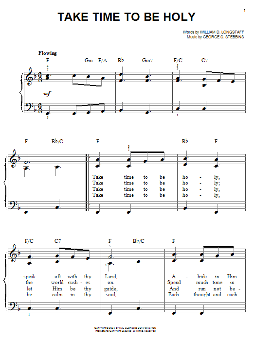 William D. Longstaff Take Time To Be Holy Sheet Music Notes & Chords for Easy Piano - Download or Print PDF