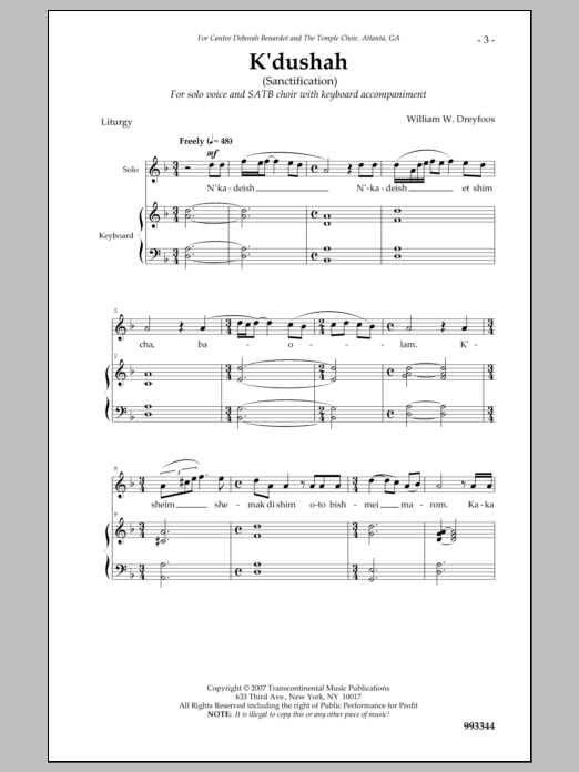 William Dreyfoos K'dushah Sheet Music Notes & Chords for Choral - Download or Print PDF