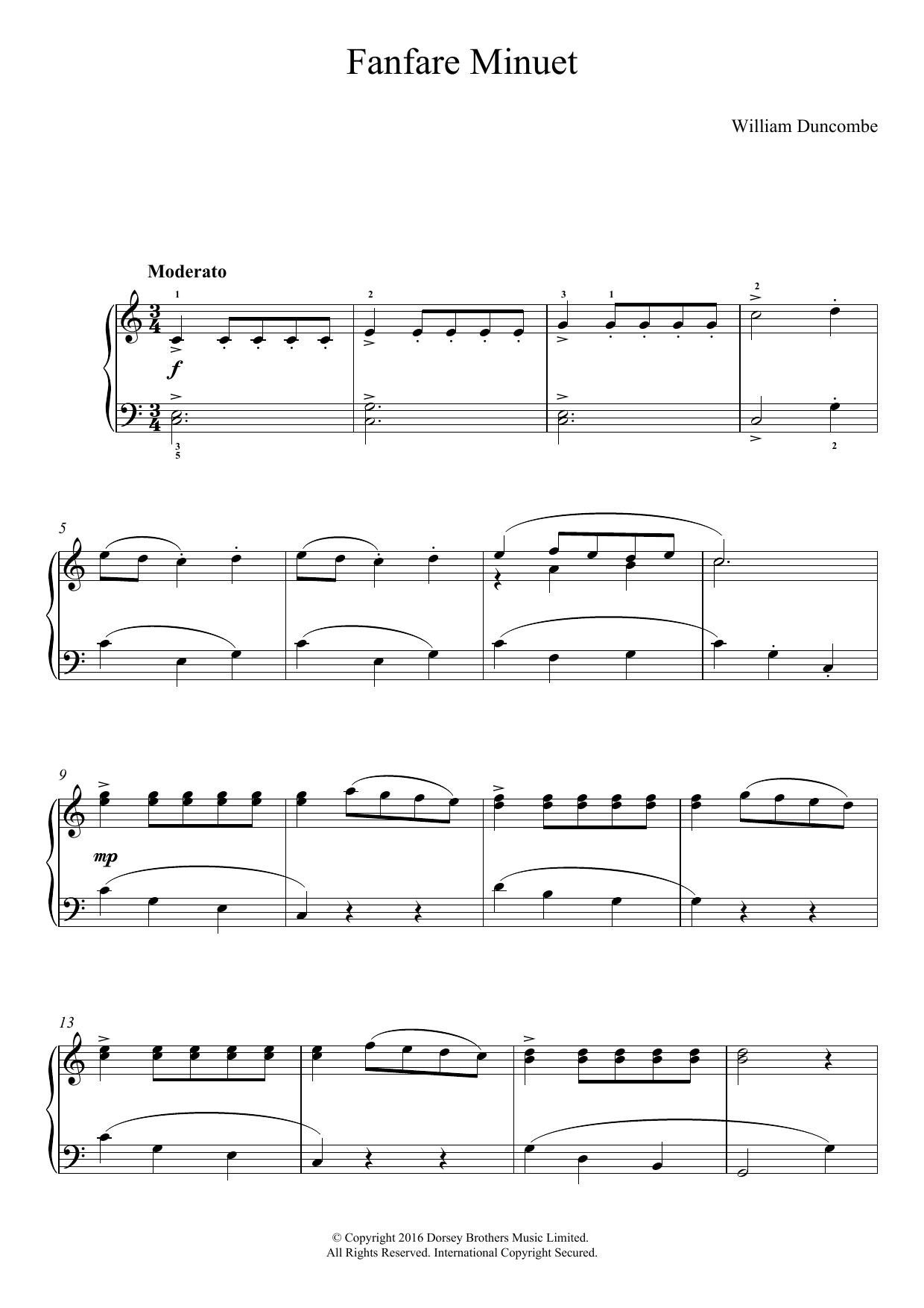 William Duncombe Fanfare Minuet Sheet Music Notes & Chords for Easy Piano - Download or Print PDF