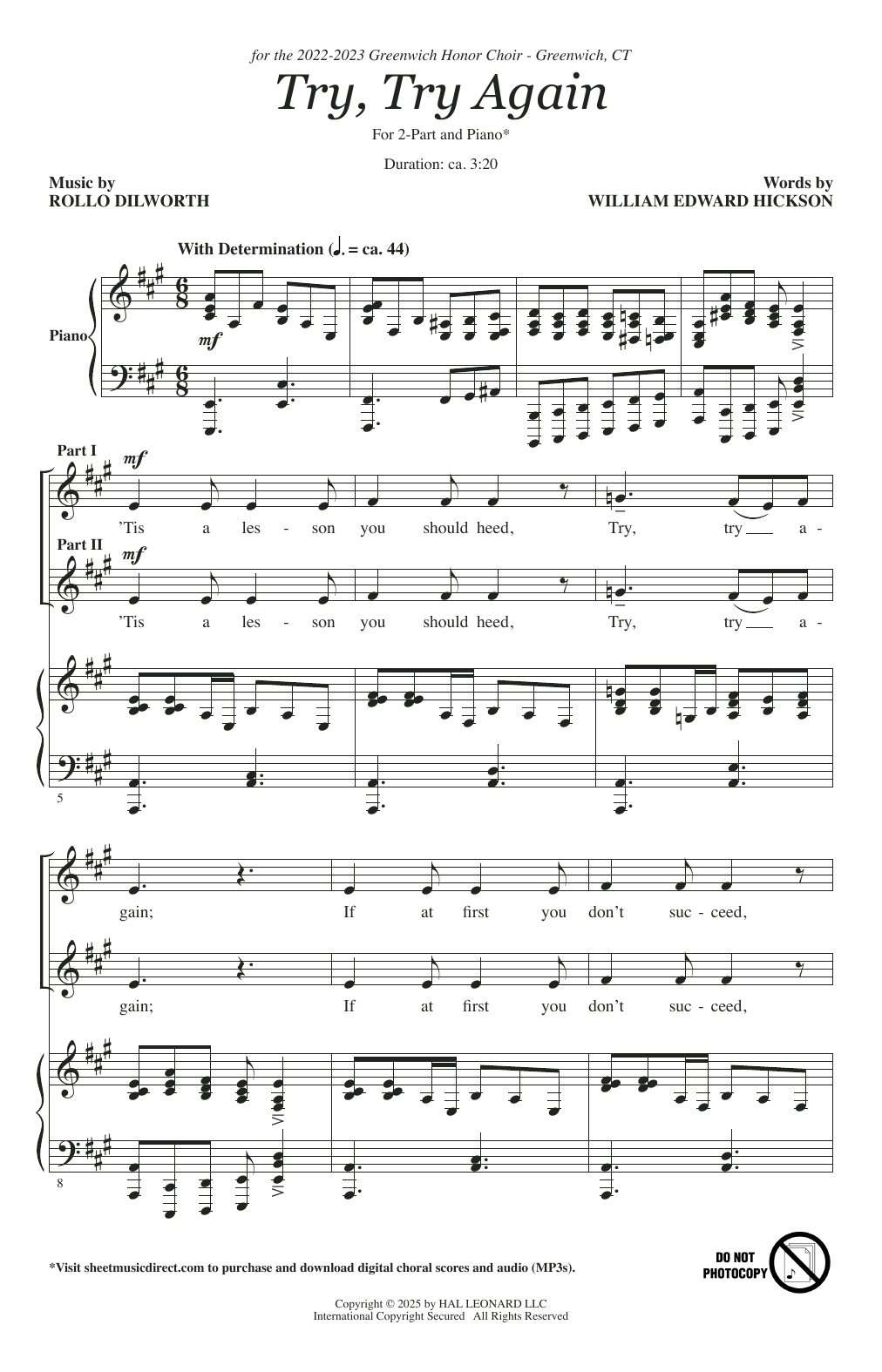 William Edward Hickson Try, Try Again Sheet Music Notes & Chords for 2-Part Choir - Download or Print PDF