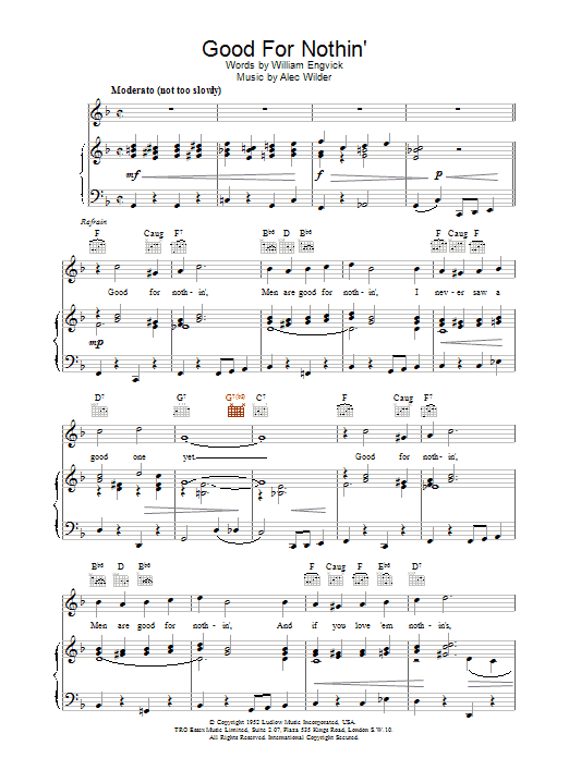 William Engvick Good For Nothin' Sheet Music Notes & Chords for Piano, Vocal & Guitar (Right-Hand Melody) - Download or Print PDF
