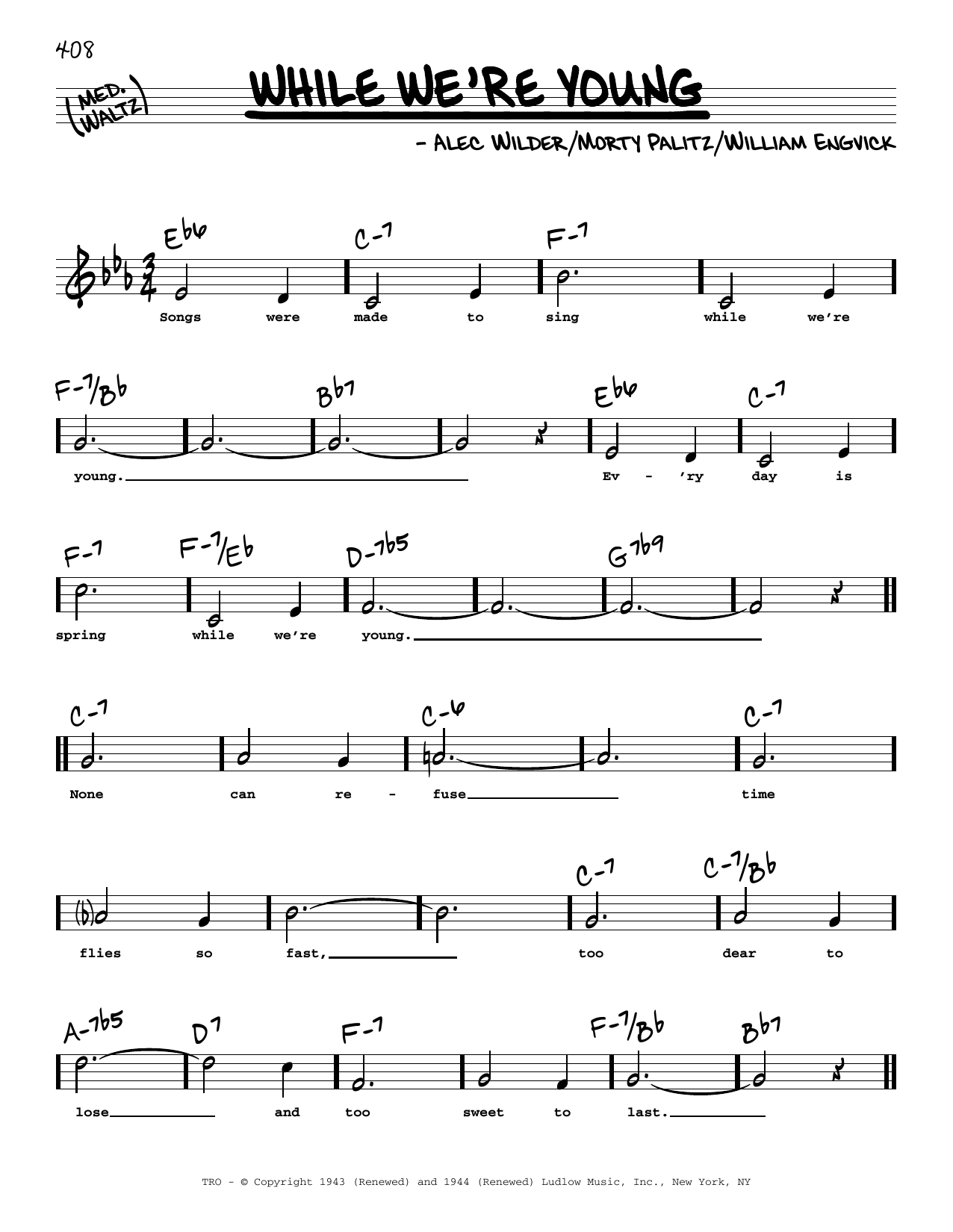William Engvick While We're Young (High Voice) Sheet Music Notes & Chords for Real Book – Melody, Lyrics & Chords - Download or Print PDF