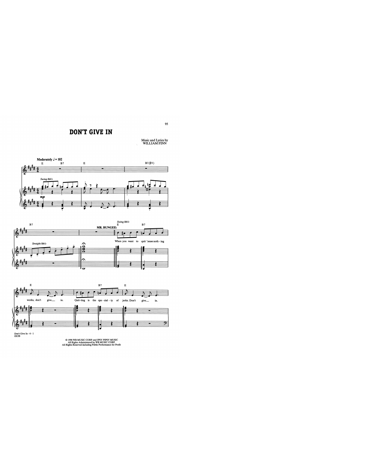 William Finn Don't Give In (from A New Brain) Sheet Music Notes & Chords for Piano & Vocal - Download or Print PDF